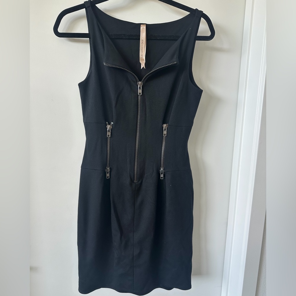 Bailey 44 Sleek Black Mini Dress with Zipper Accents